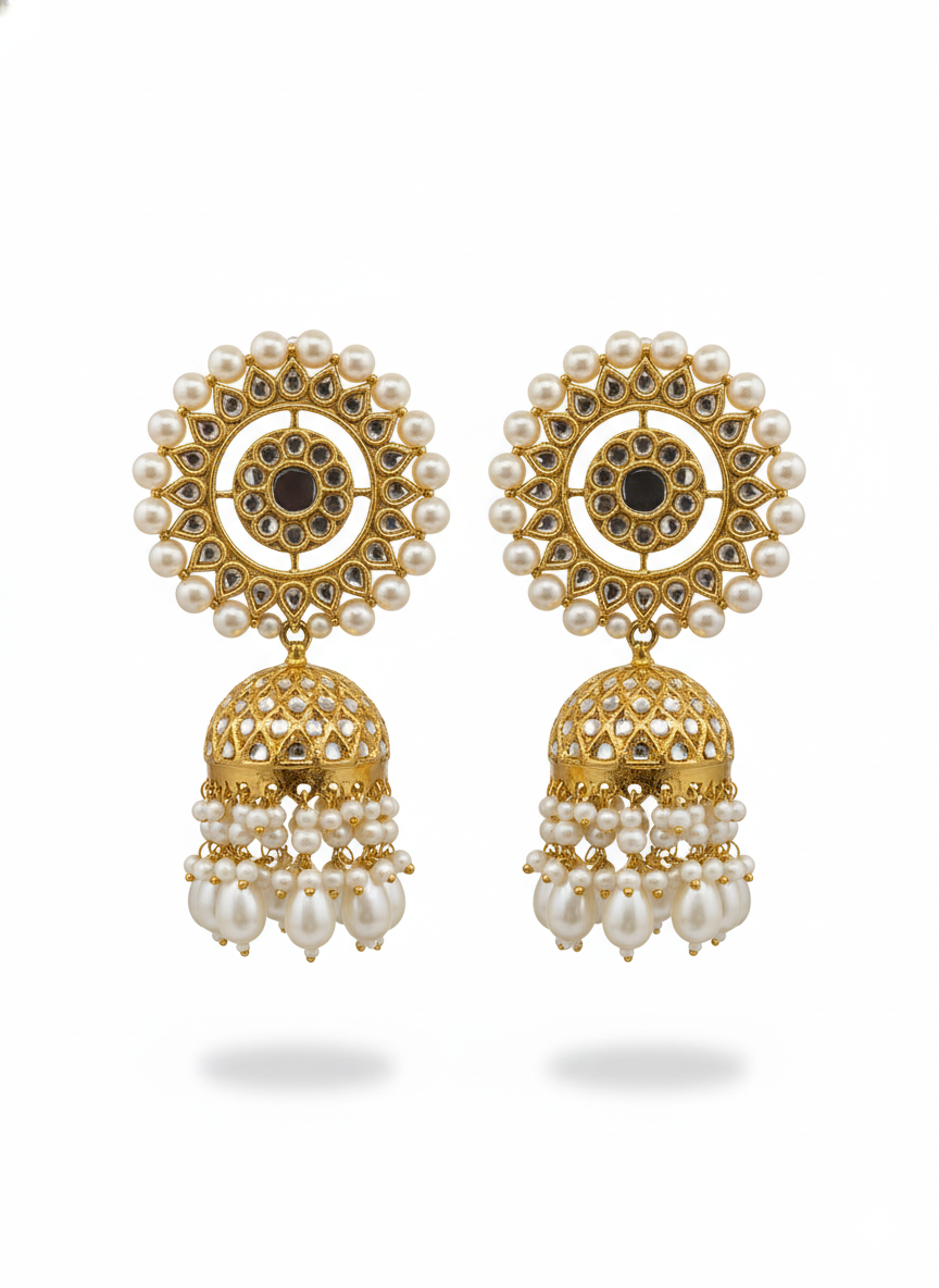 Classic Multani Jhumaks with Pearl Fringe
