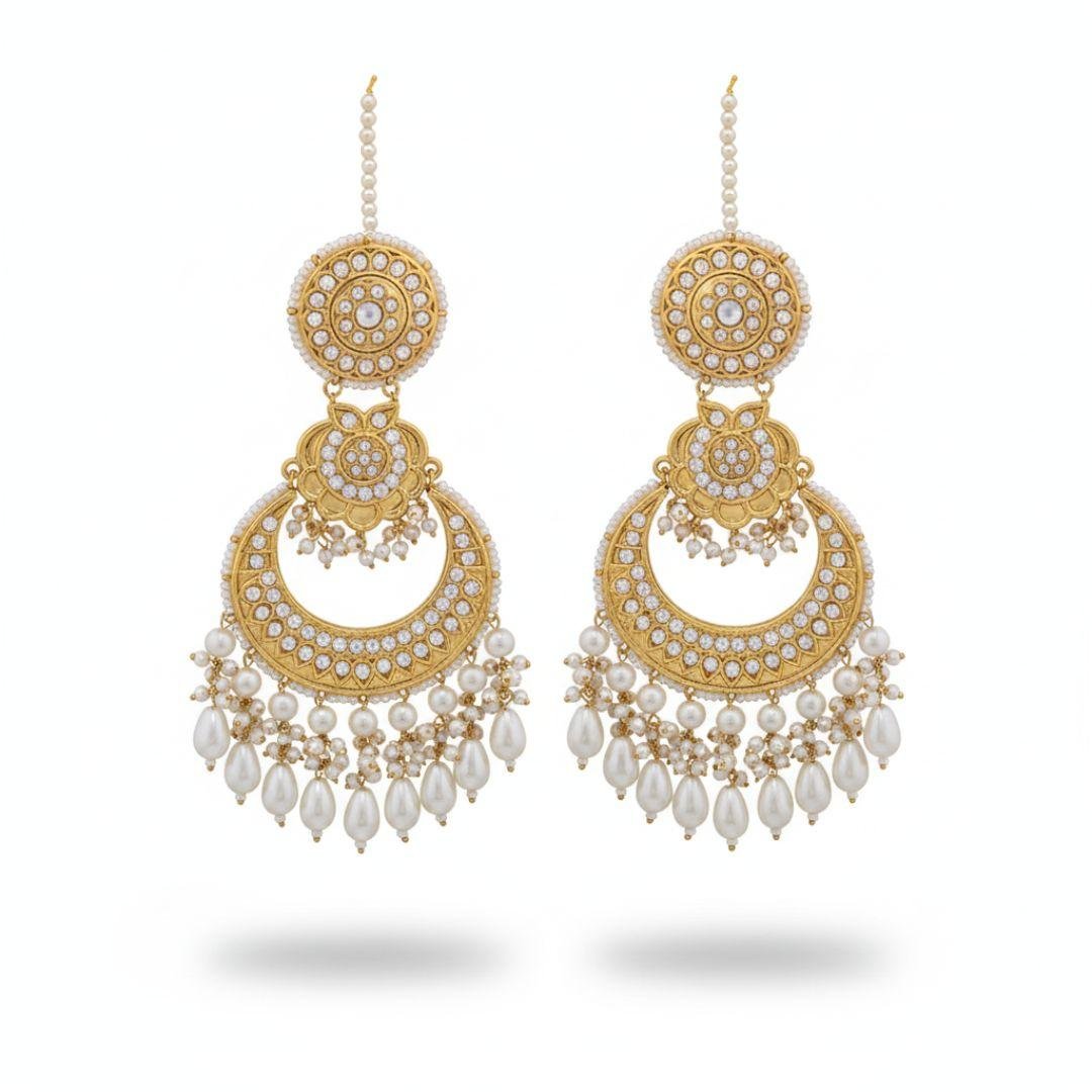 Grand Multani Chandbali Jhumka Earrings with Pearl Fringe