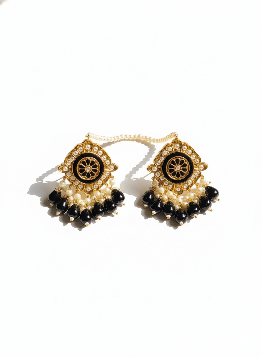 Multani Black Enamel Earrings