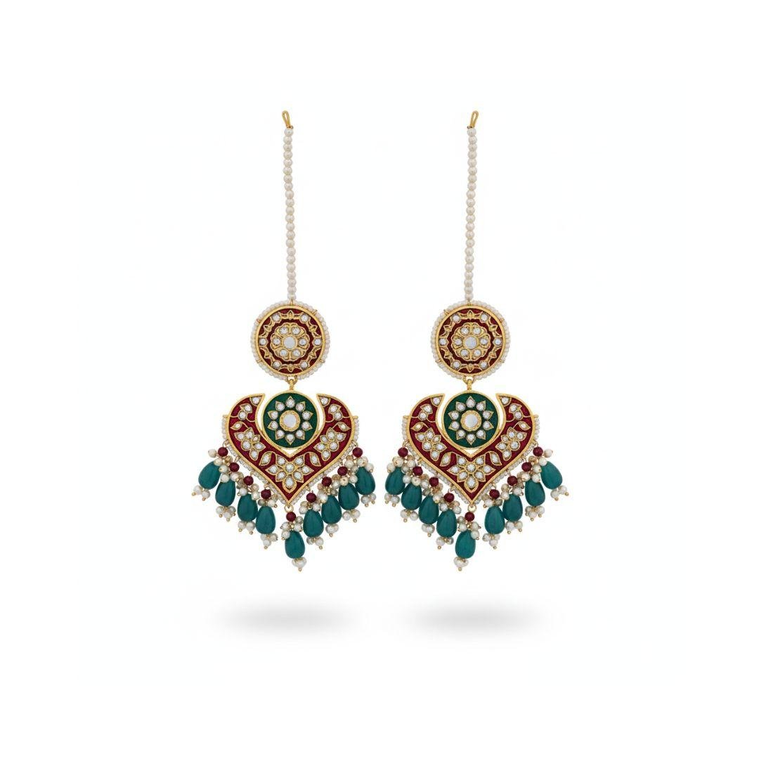 Multani Enamel & Pearl Earrings with Pearl Fringe