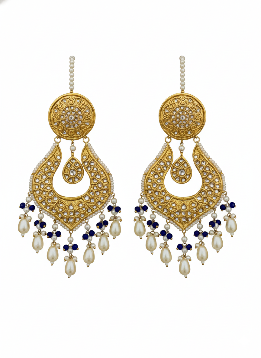 Multani Gold-Toned Stud Earrings with Multi-Colored Enamel & Pearl Drops