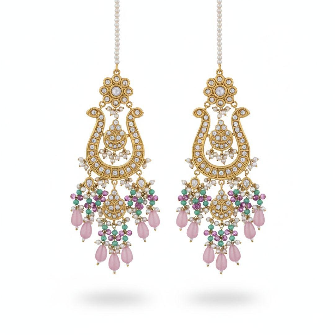 Multani Jhumka Earrings with Pearl Fringe