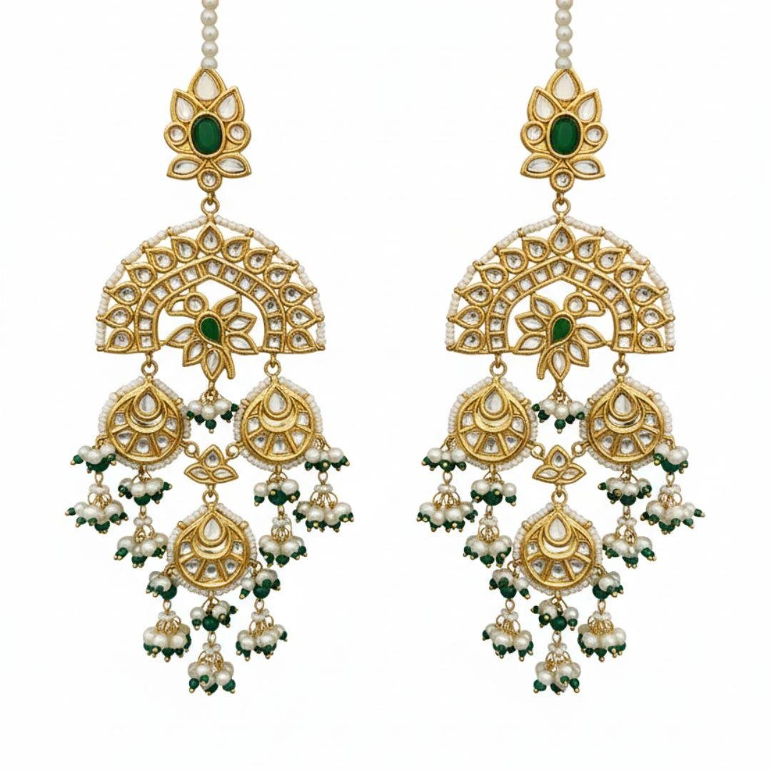 Multani Kundan & Emerald Tiered Chandbali Earrings