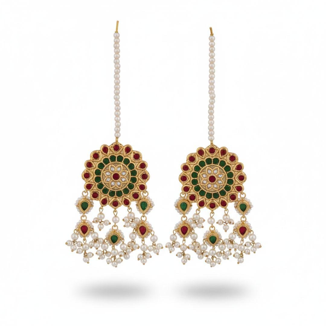 Multicolor Kundan Pearl Multani Earrings with Pearl Fringe