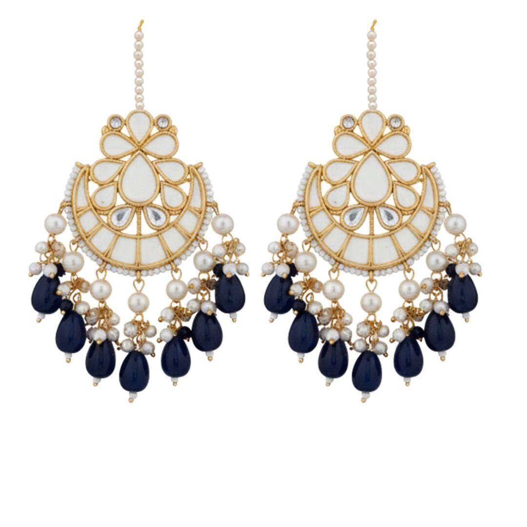 Royal Blue Multani Chandbali Earrings with Pearl Fringe