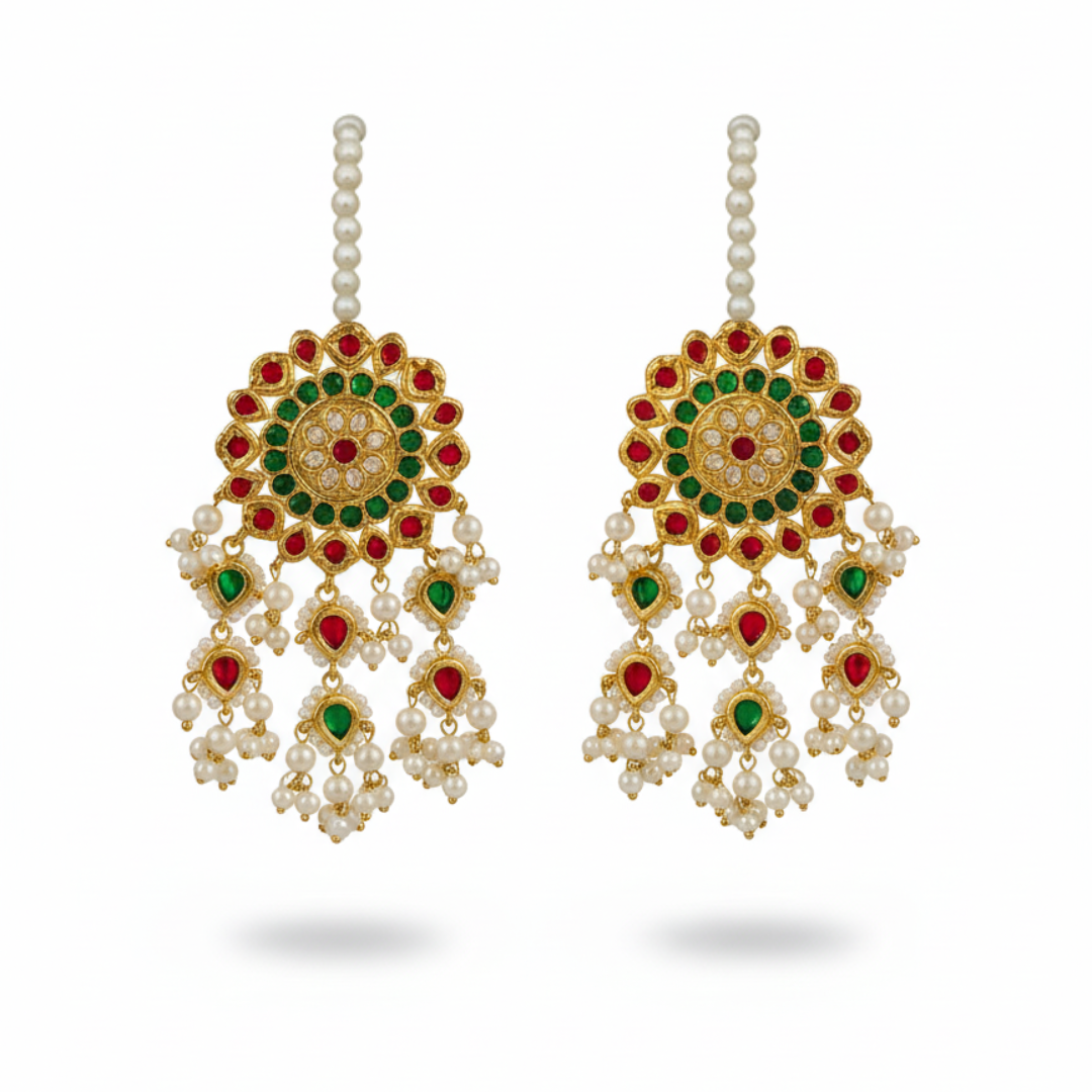 Traditional Kundan Jhumkas with Pearls