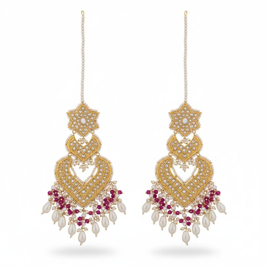 Traditional Multani Muse Earrings with Pearl Fringe