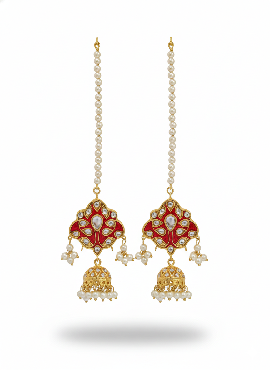 Traditional Pakistani Red Enamel Jhumka Earrings