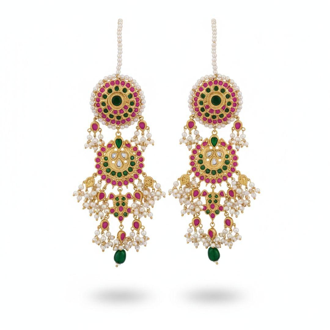 Vibrant Multani Jhumka Earrings with Pearl Fringe